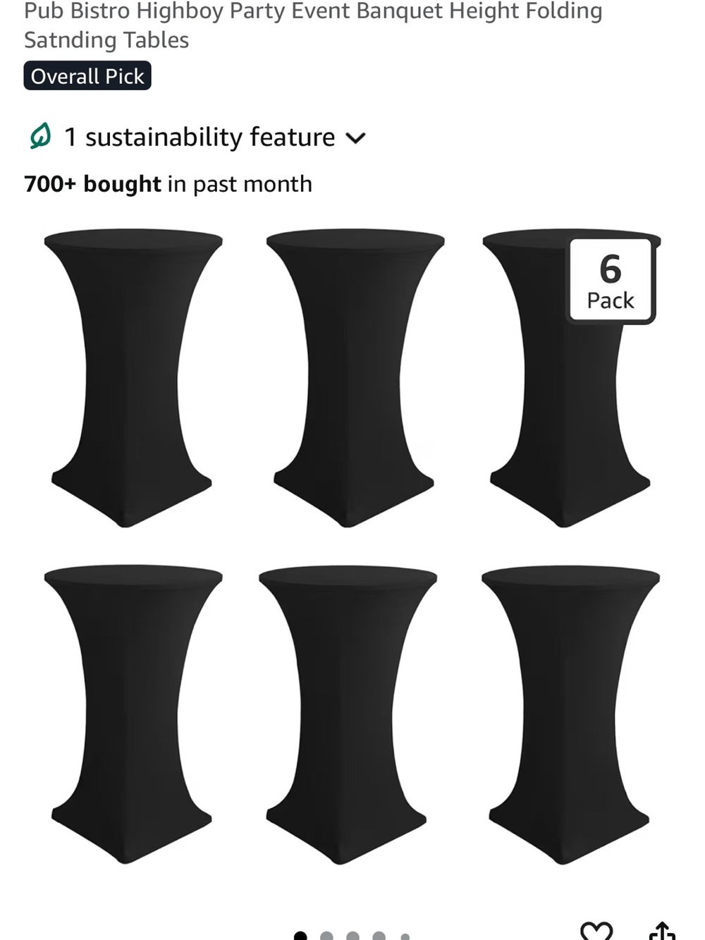 Black Stretch Pub Bistro Highboy Table Covers - 6 Pack